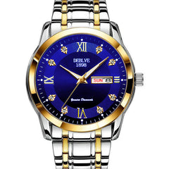 Fashion Alloy Steel Belt Waterproof Luminous Men's Dual Calendar Watch